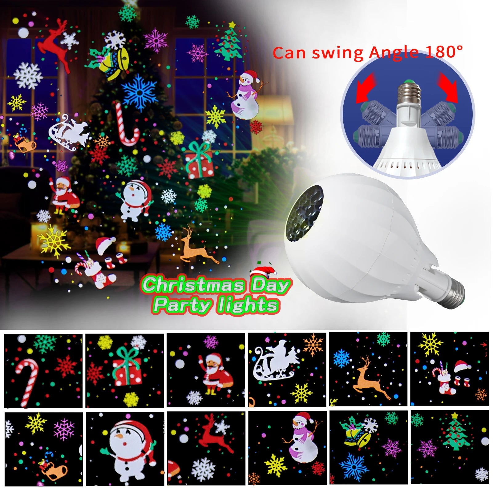 Christmas Window Projector LED Snowflake Snow Elk Laser Projector 16 Patterns Projection Lamp Xmas Party Home Door Decoration