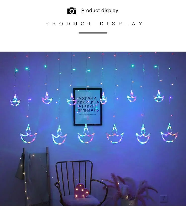 Diwali String Lights Usb Plug Diya Curtain Light Festival Lamp for Wall Window Bedroom Decor Indoor Outdoor Eid al-Fitr Muslims