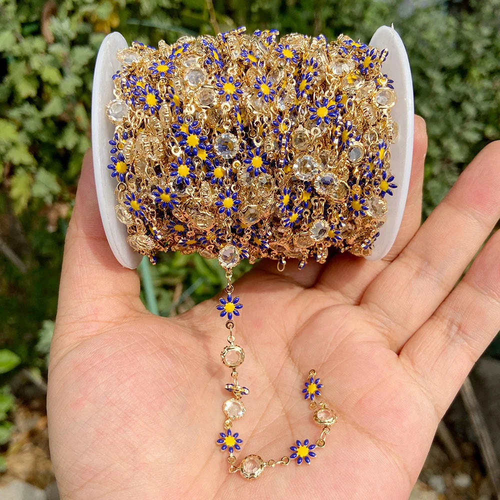 Colorful Evil Eye Beads Chains Stainless Steel Link Pearl Beaded Chains Turkey Eye Link Chain for Necklace Making Jewelry DIY