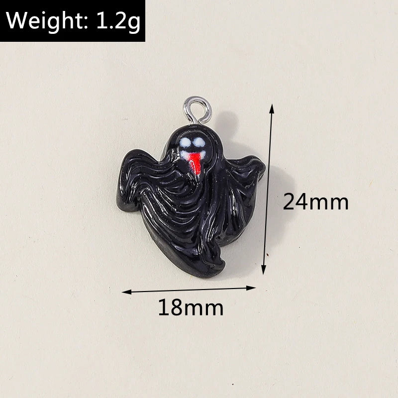 Leslie 10Pcs New Resin Halloween Charms Kawaii Cat Spider Castle Ghost Pumpkin Charms Pendants Decor DIY Earring Jewelry Making