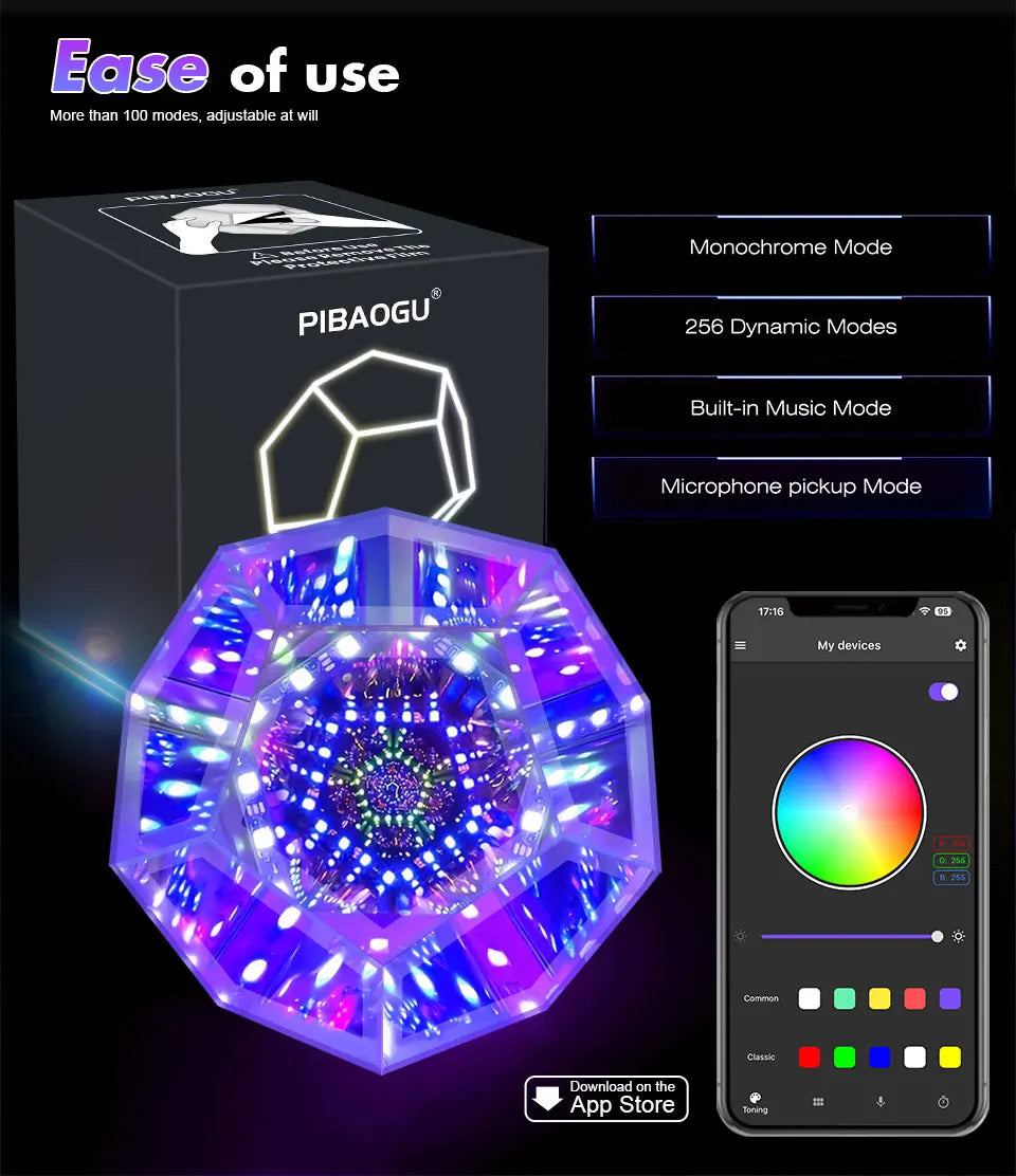 LED RGB Night Lights Dodecahedron Dreamy Geometric Space Lights Atmosphere Night Creative Color Home Decorative Light Gifts