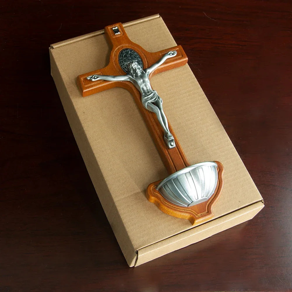 HTISOK Catholic Cross with Holy Water Wooden Wall Cross for Church and Home Decor Православный крест