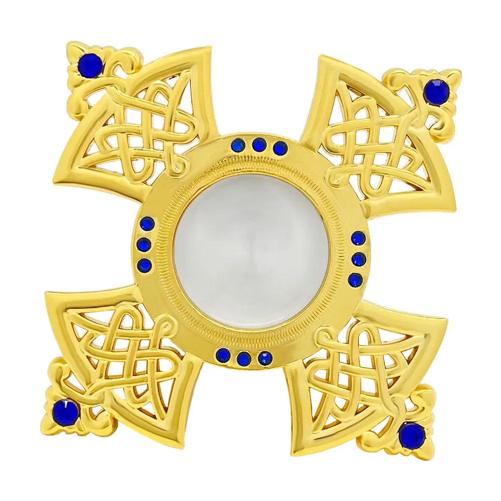 HTISOK Orthodox Holy Water Vessel Gold Plated Alloy with Celtic Cross Church Sanctuary Family Spiritual Space Religious Decor