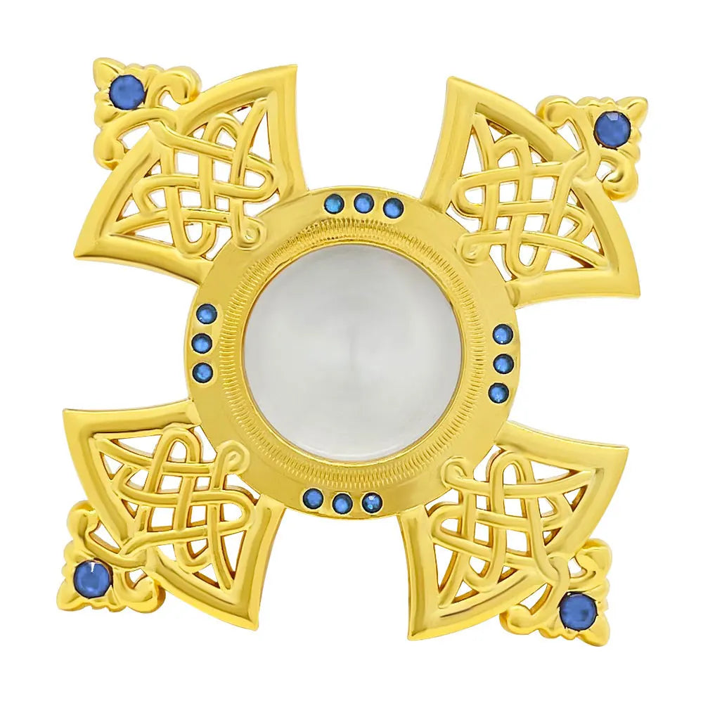 HTISOK Orthodox Holy Water Vessel Gold Plated Alloy with Celtic Cross Church Sanctuary Family Spiritual Space Religious Decor