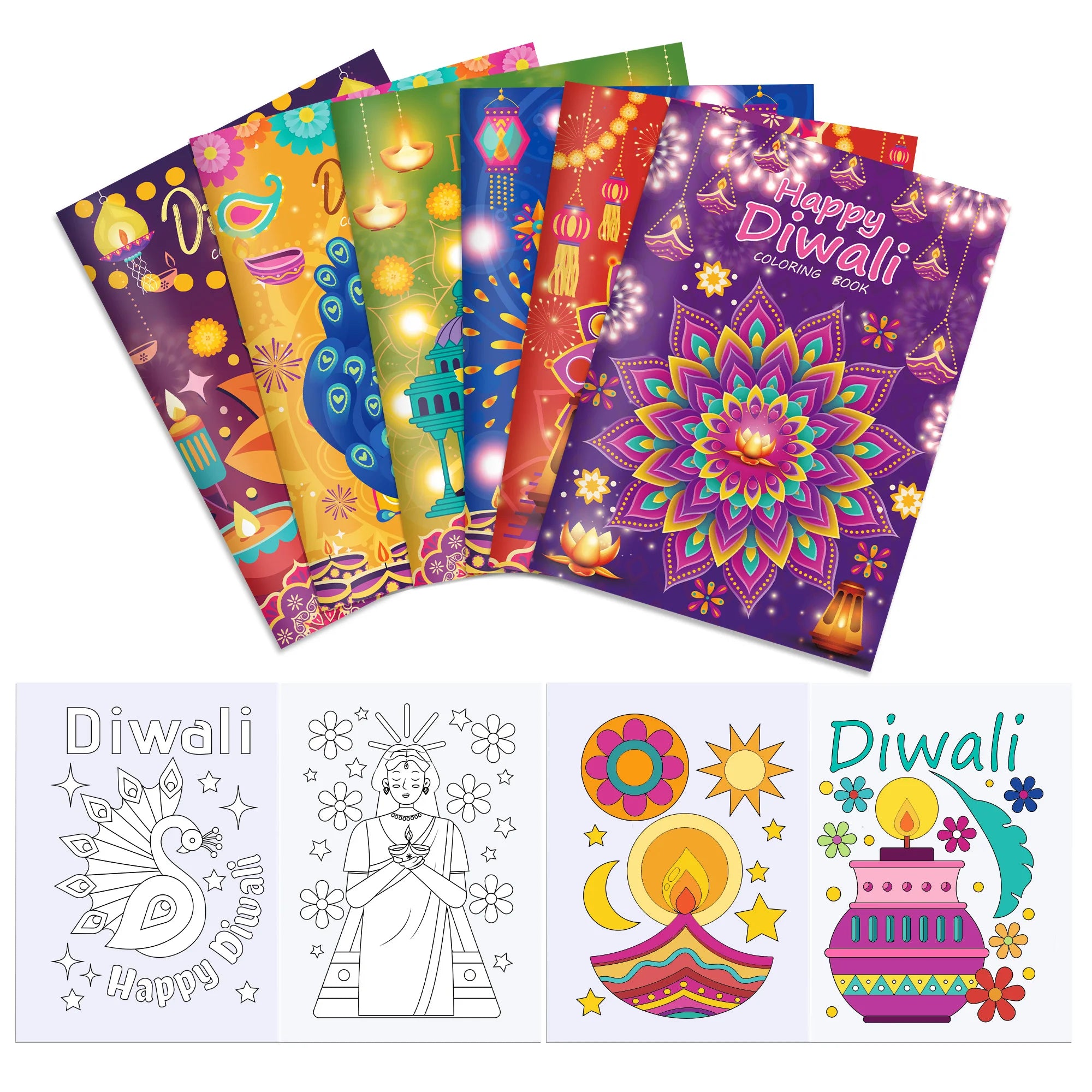 6/12/24pcs Diwali Festival Graffiti Drawing Painting Books DIY Coloring Picture Books For Kids Gifts Diwali Party