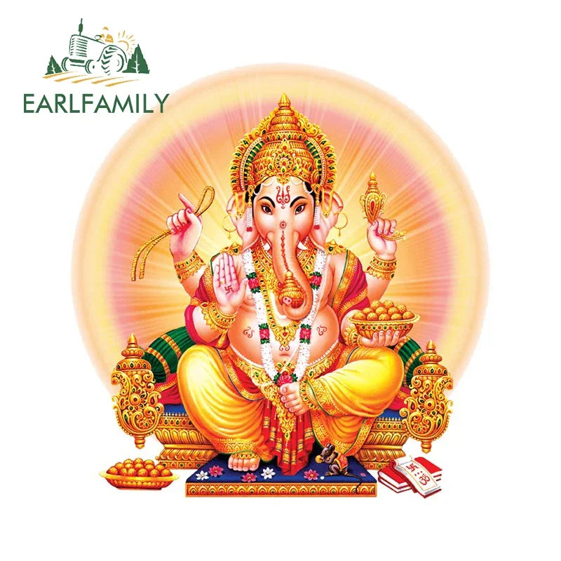 EARLFAMILY 13cm  for Ganesha Car Stickers Waterproof Sunscreen Suitcase Vinyl Material Motorcycle Helmet Fine Decal for Vehicle