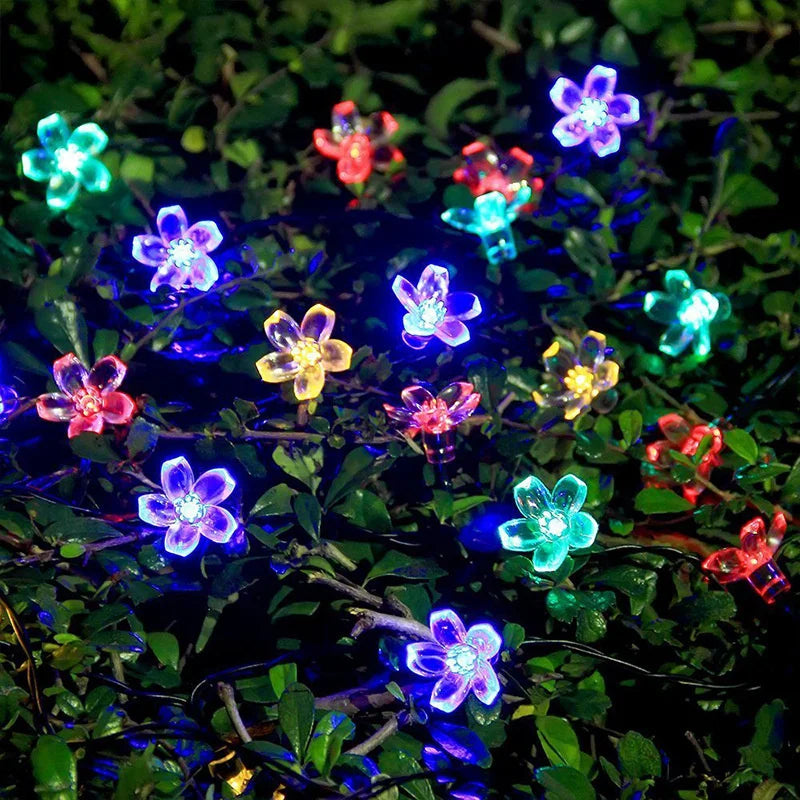 Solar Lamps LED Cherry Blossom Fairy Lights Outdoor Waterproof Oriental Cherry String Lights Decor Wedding Party Tree Parterre