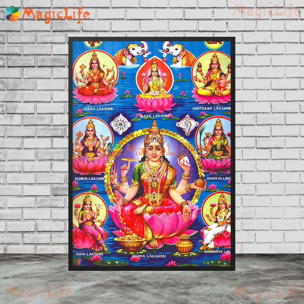 Vintage Hindu Goddess Lakshmi Religious Posters Wall Pictures For Church Room Decor Poster Wall Art Canvas Painting Unframed