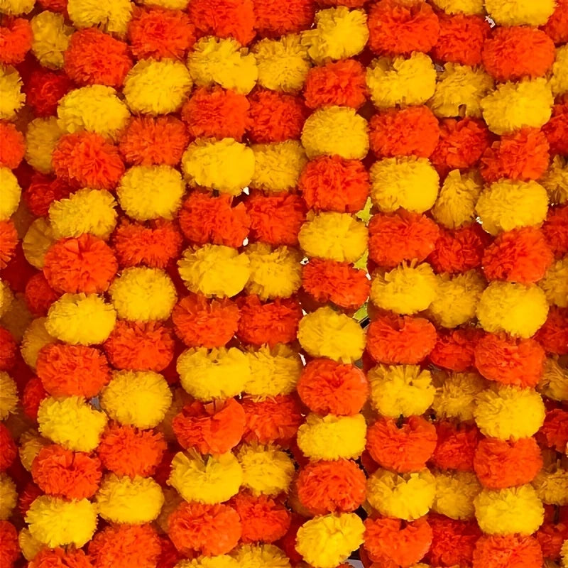 1pcs Marigold Garland for Decoration Artificial Marigold Flower Diwali Indian Wedding Mexico Dia De Los Muertos Halloween Decors