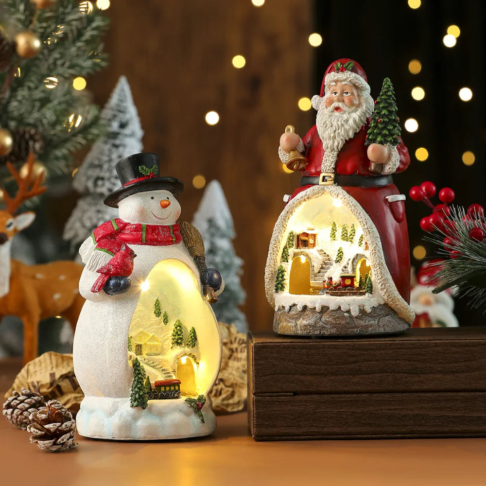 Christmas Resin Rotating Decorations LED Lights Multifunctional Old Man Music Box Christmas Gift Ornaments Kids Toy Dropshipping