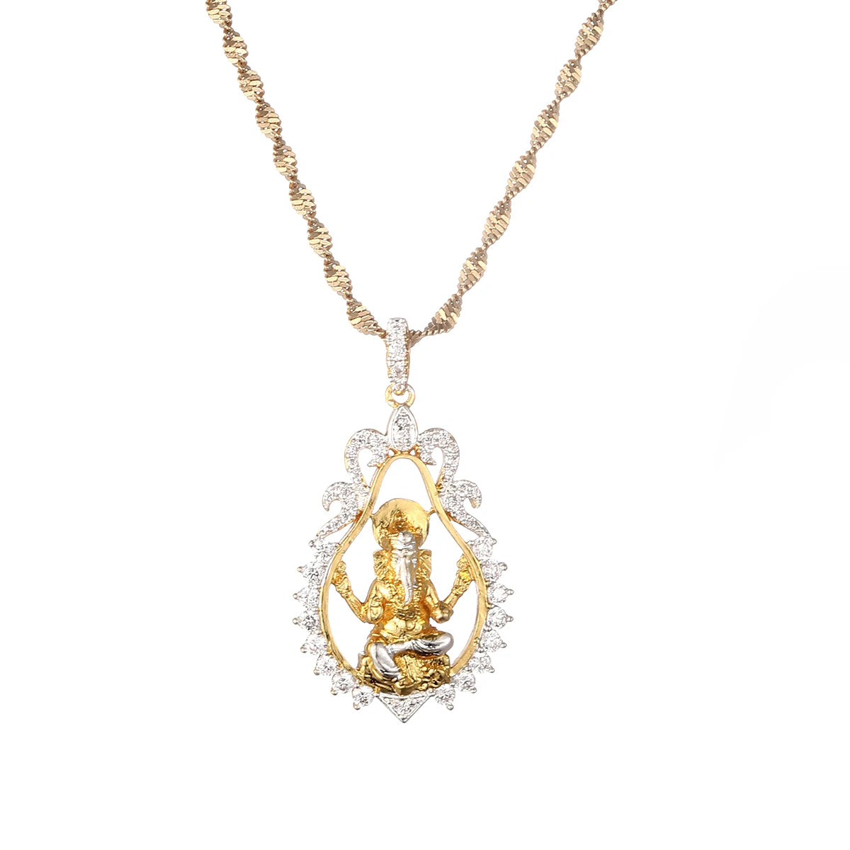 Hinduism Indian Religious Ganesha Pendant Necklaces for Women Girls Cubic Zirconia Elephant