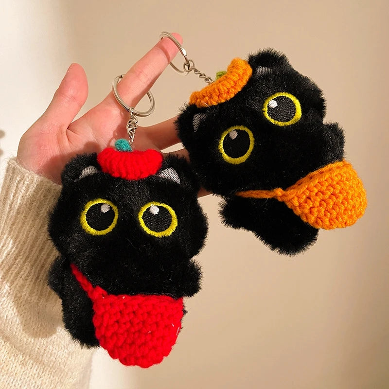Cute Keychain Kawaii Black Cat Keychain Plush Cats Toy Backpack Hanging Pendant Decoration Keyring Halloween Ghost Theme Gifts