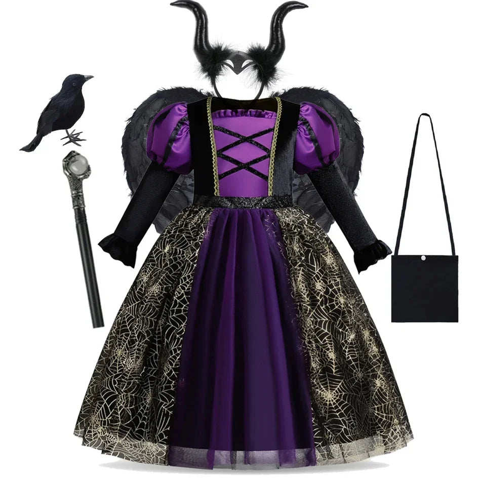 Witch Costume Kids for Girls Ghost Gothic Black Dress for Girl Carnival Party Halloween Princess Clothings