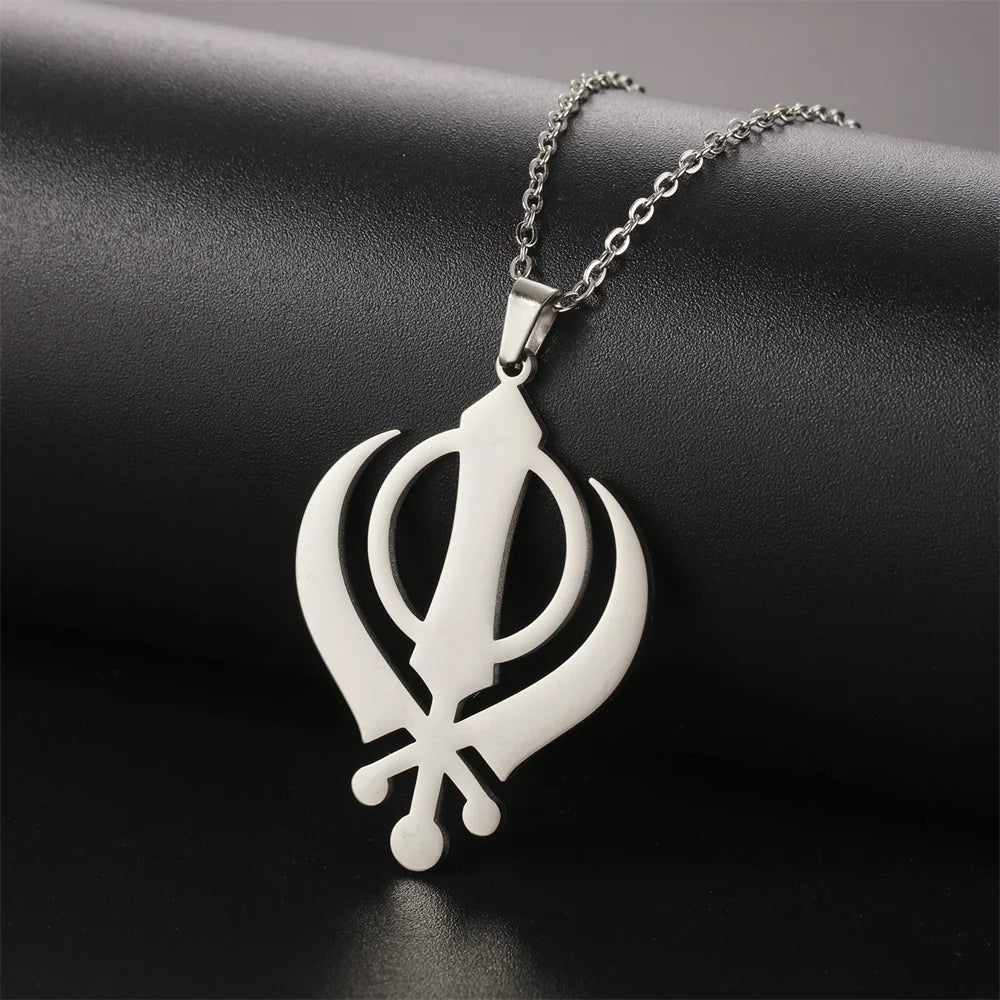 EUEAVAN Classic Sikhism Symbol Necklace for Women Men Stainless Steel Sikh Khanda Necklaces Religious Protection Amulet Jewelry
