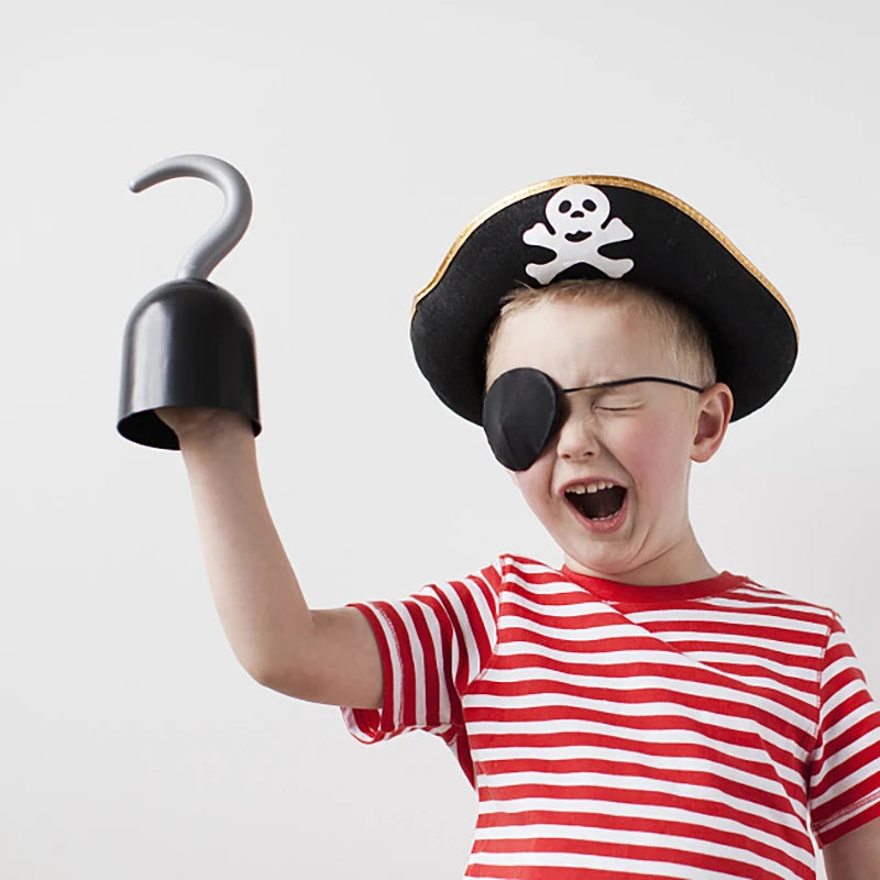 Halloween Pirate Cosplay Party Set Pirate Eye Patches Pirate Flag Skull Print Pirate Captain Costume Cap for Halloween Kids Gift