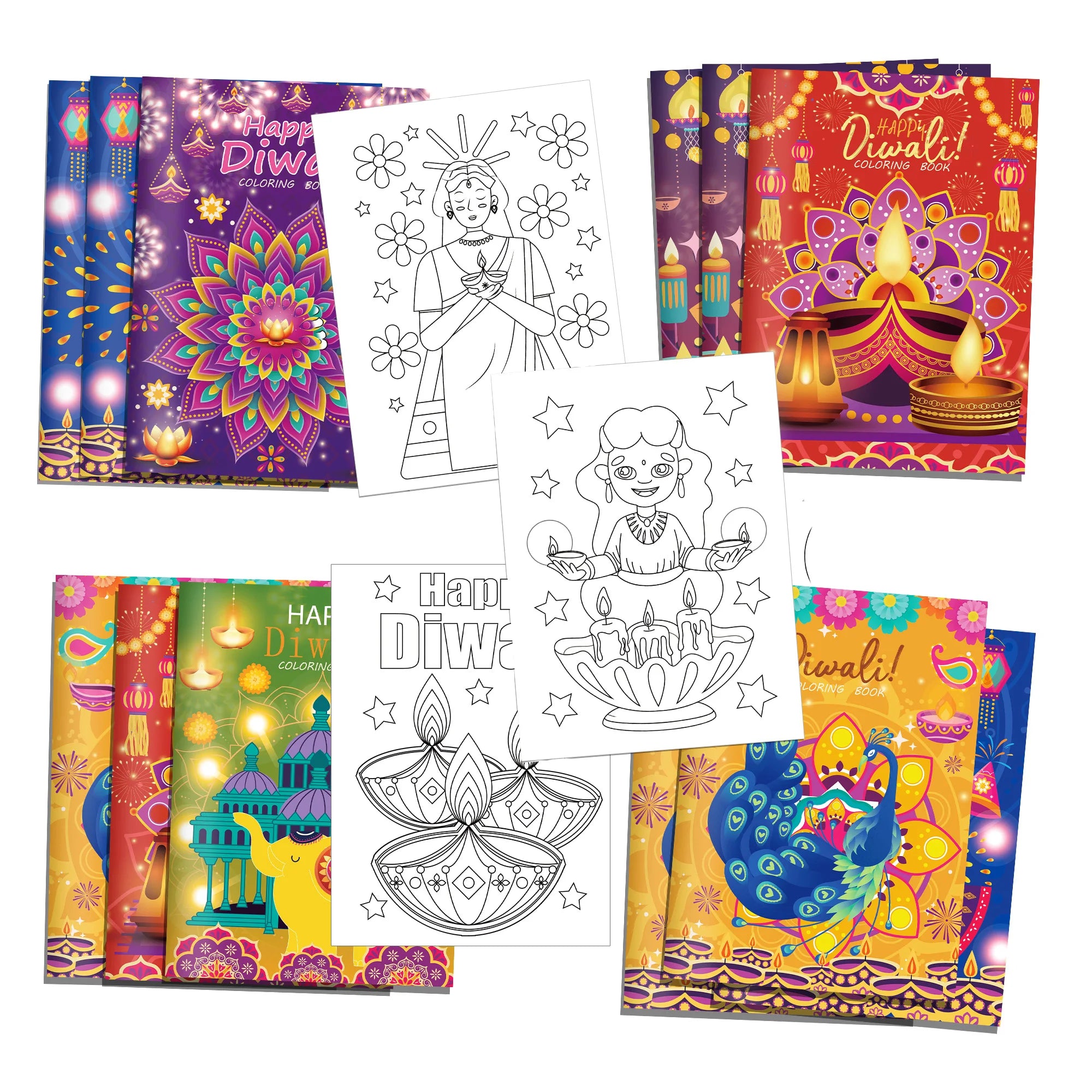 6/12/24pcs Diwali Festival Graffiti Drawing Painting Books DIY Coloring Picture Books For Kids Gifts Diwali Party