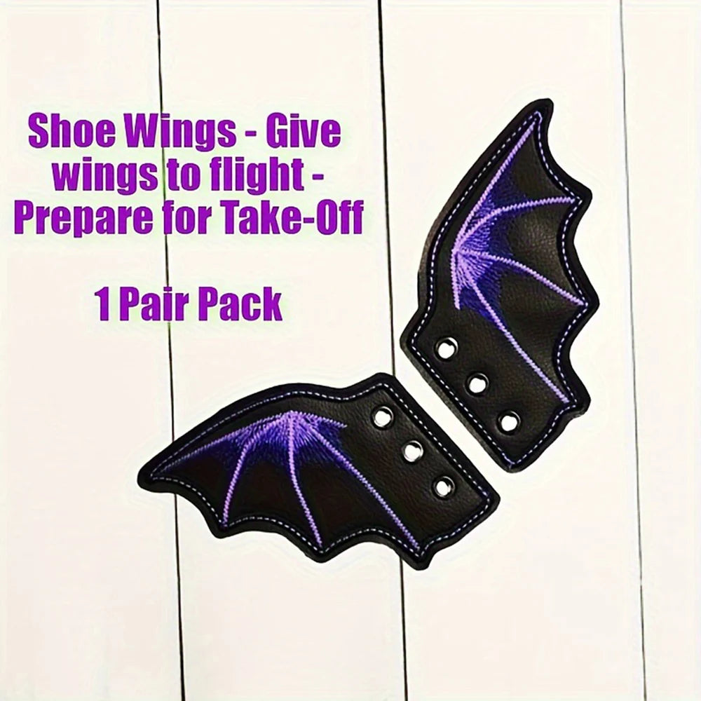1Pair Fashion Leather Bat Shoe Wings Ornament Halloween Party Fun Skate Shoes Decorations DIY Adult Kids Shoe Decor Accessories