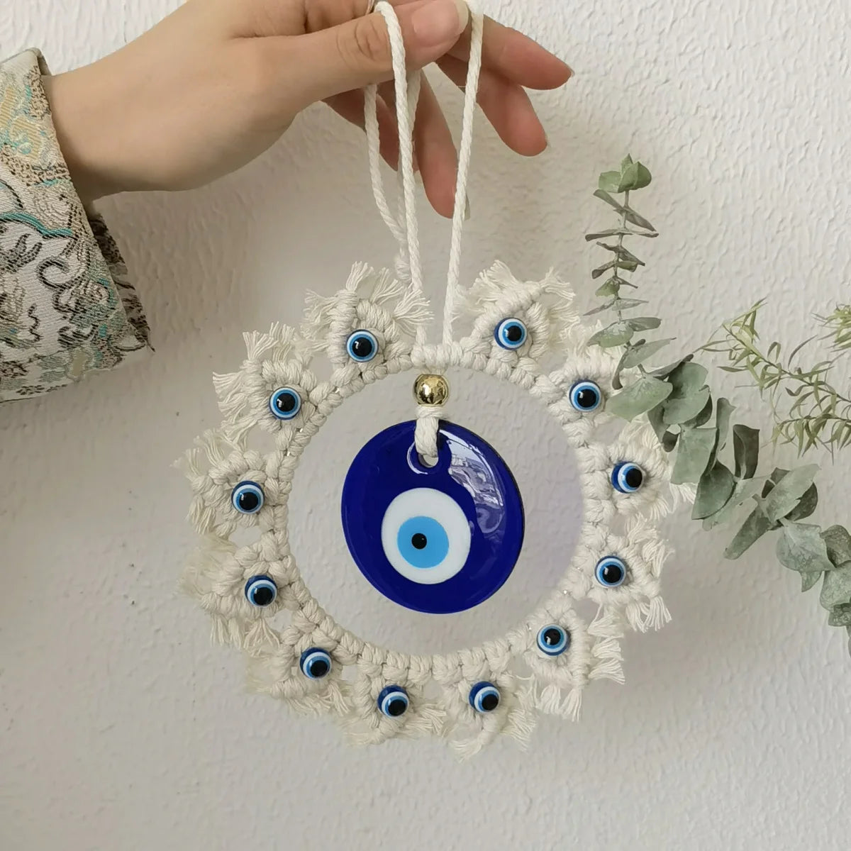 Handcrafted Circle Wall Decor with Evil Eye - Large Blue Eye Ornaments, Perfect for Home Wall Hanging, Brings Safety and Protect