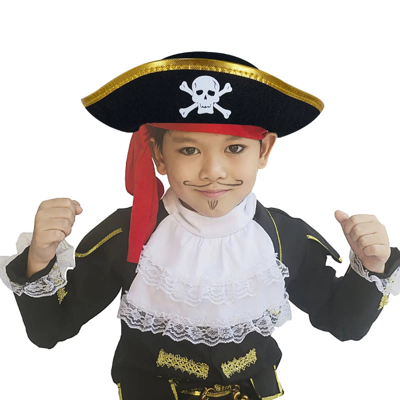 Halloween Pirate Cosplay Party Set Pirate Eye Patches Pirate Flag Skull Print Pirate Captain Costume Cap for Halloween Kids Gift