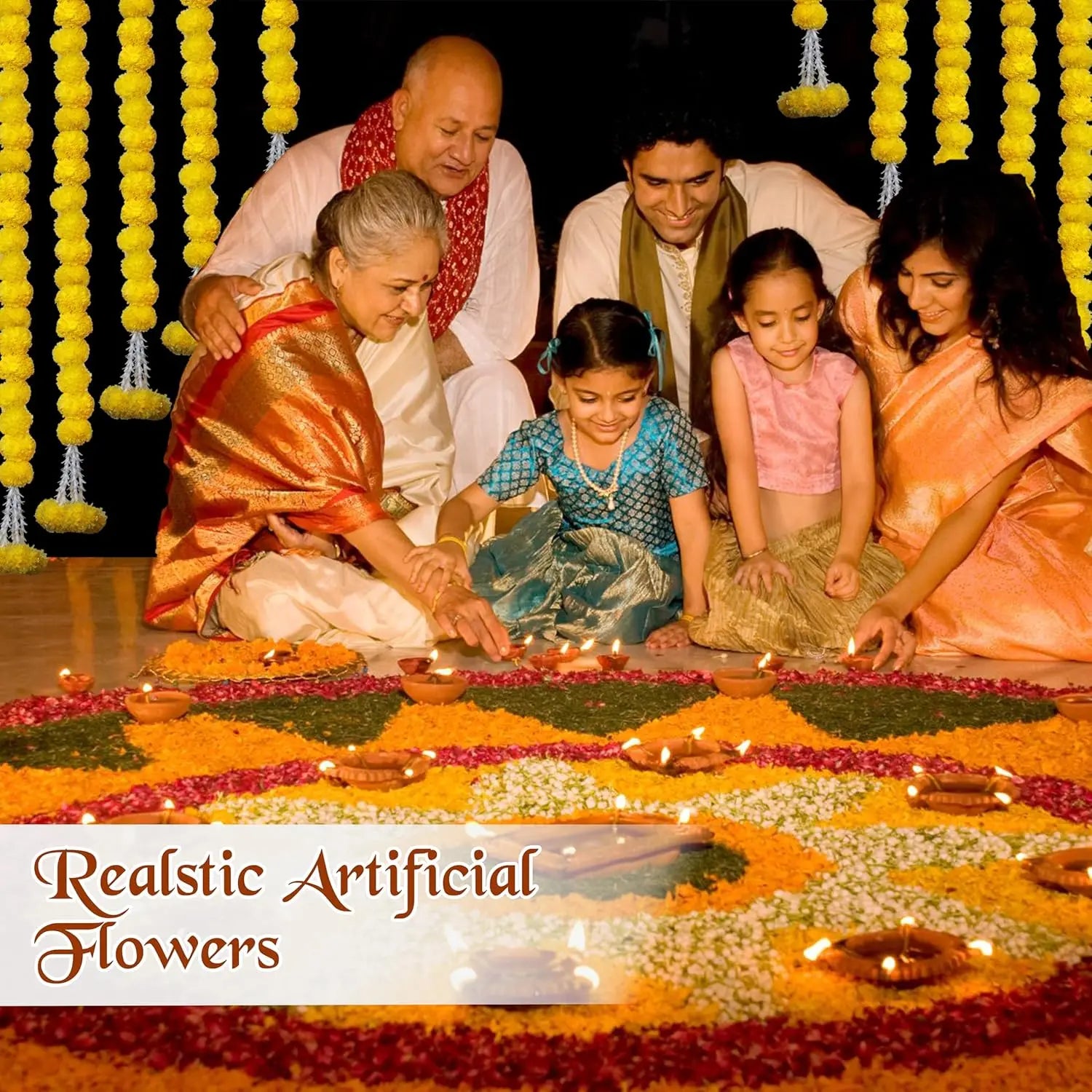 5-50pcs Marigold Flower Garlands Artificial Flower Garland for Indian Décor,Pooja, Diwali, Fiesta Day of The Dead, Mexican Party