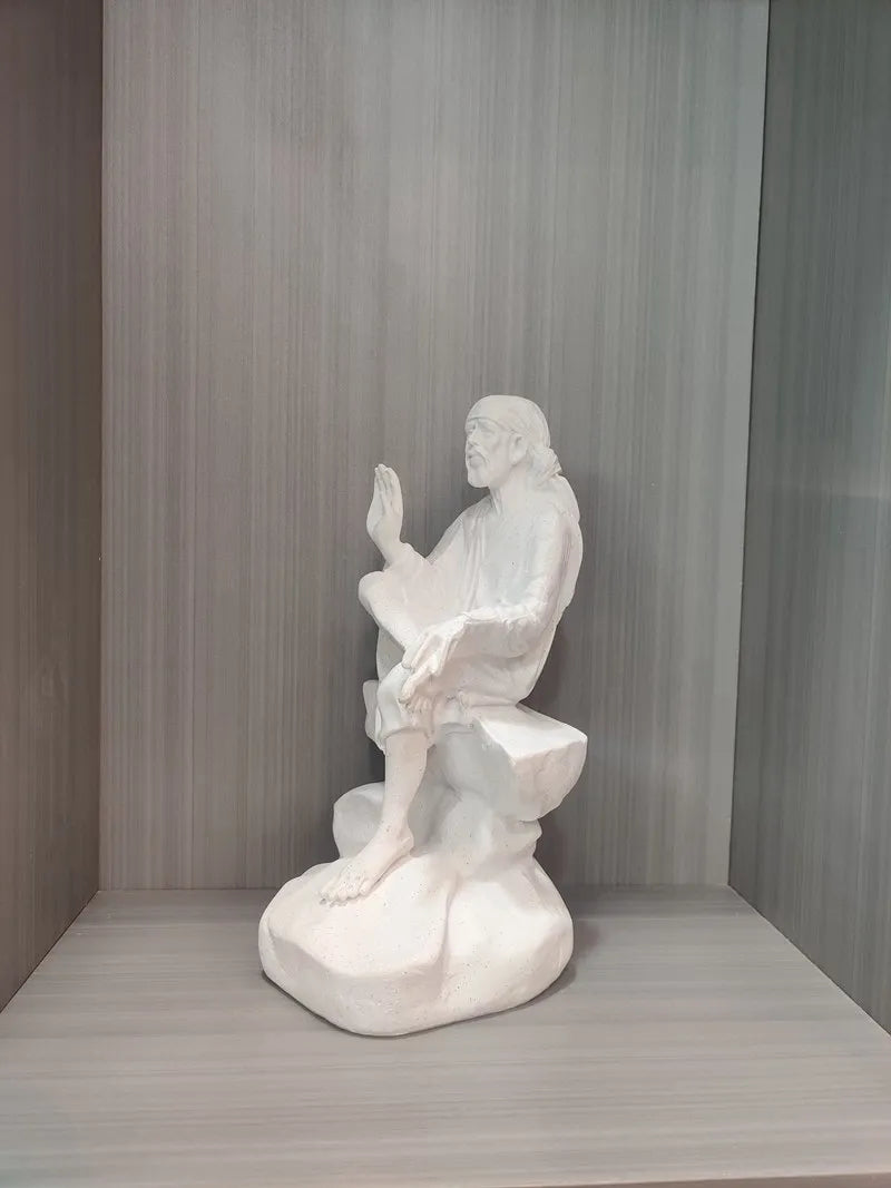 Vilead 26cm Sandstone Sai Baba of Shirdi Statue Hindu Sculpture Hand Crafted Replica Hinduism Indian God  Home Office Decoration