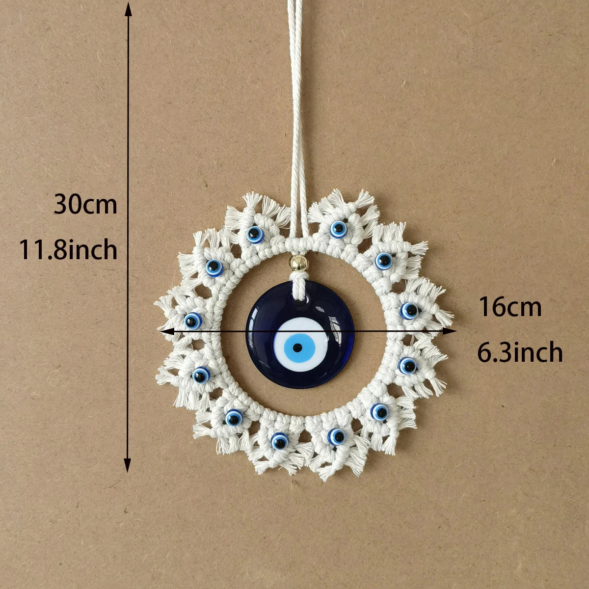 Handcrafted Circle Wall Decor with Evil Eye - Large Blue Eye Ornaments, Perfect for Home Wall Hanging, Brings Safety and Protect