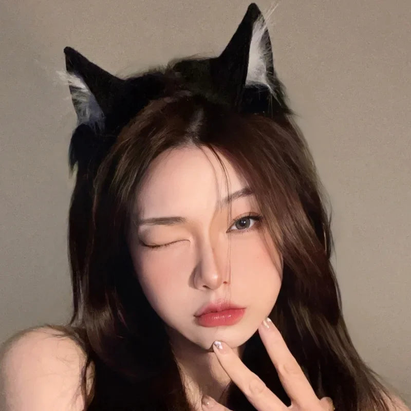 Plush Cat Ears Headband Women Girls Cosplay Hair Band Funny Cute Lolita Hair Hoop Hair Accessories Christma Halloween Dress Up
