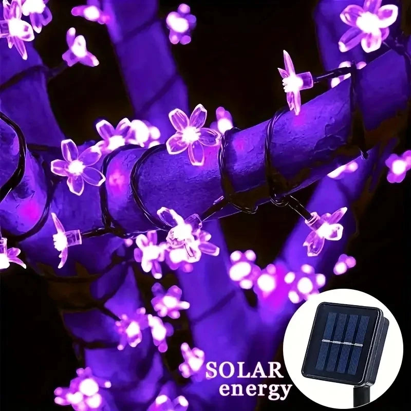 Purple Cherry Blossom Halloween Decorative Solar String Light Outdoor Waterproof Atmosphere Fairy flower Garden Lamp