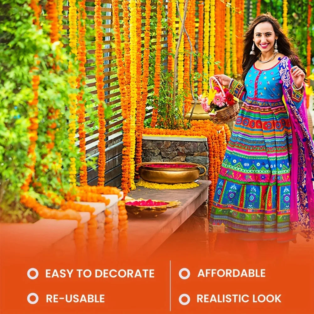 Long Strands Artificial Marigold Garland Pooja Diwali Fiesta Indian Décor Marigold Flower Garlands Pooja Wedding Events Decor