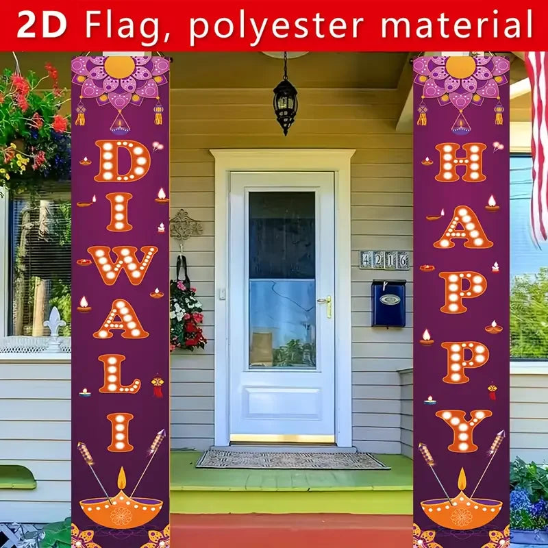 VIKAMA2pcs Purple Diwali Festival Door Banner Set for Festive Party Decorations and Entrance Ornaments with Couplets