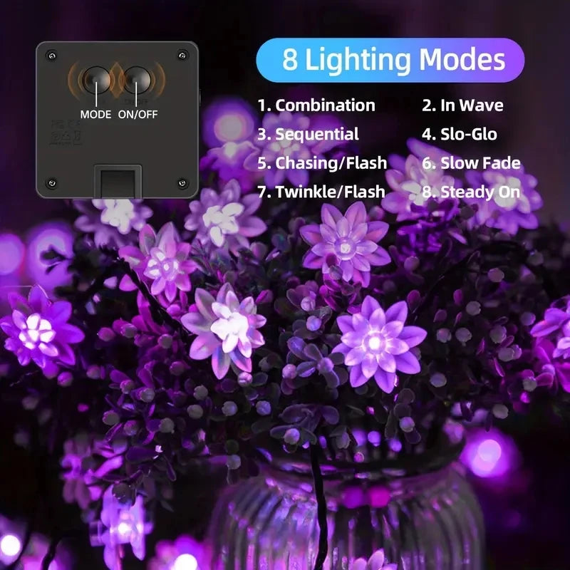 5-12m Led Solar String Lotus Sakura Flower Cherry Flower Lights LED Outdoor Waterproof Festival Garden Decorative Lights