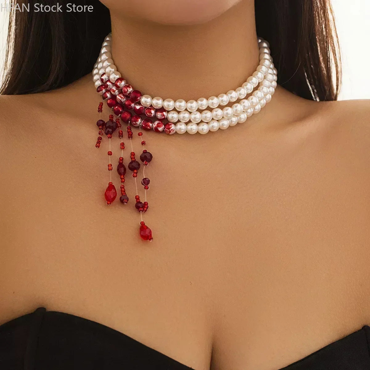 Necklace Dripping Blood Imitation Pearls Womens Necklace Halloween Choker Gothic Style Pearls Creative Tassel Choker Necklace