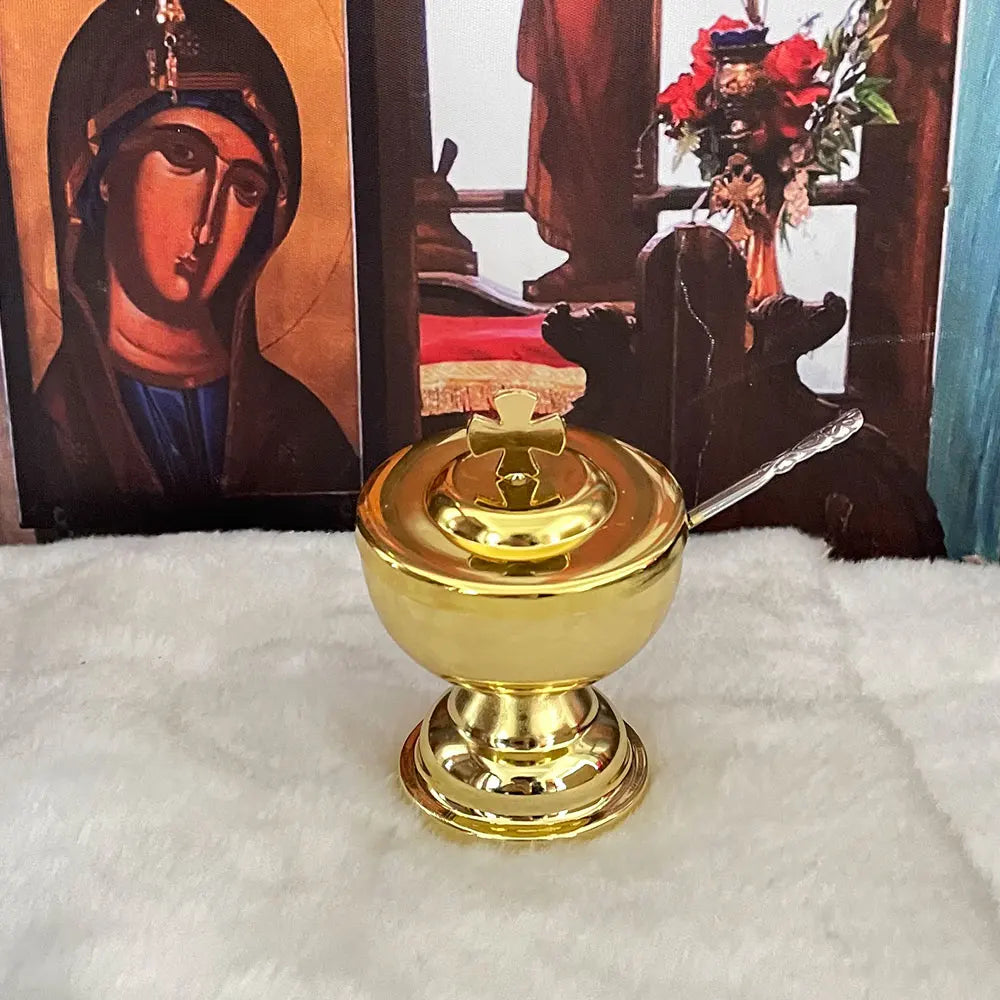 Holy Water Bottle Holy Oil Bottle Church Decoration Box Religious Mass Supplies Gold-Plated Worship Supplies Holy Water Bottle