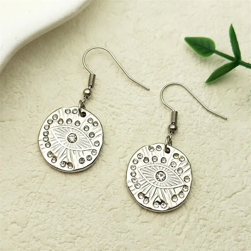 Evil Eyes Drop Earrings For Women Girls  Stainless Steel Rhinestone Gold Silver Color Earrings Jewelry
