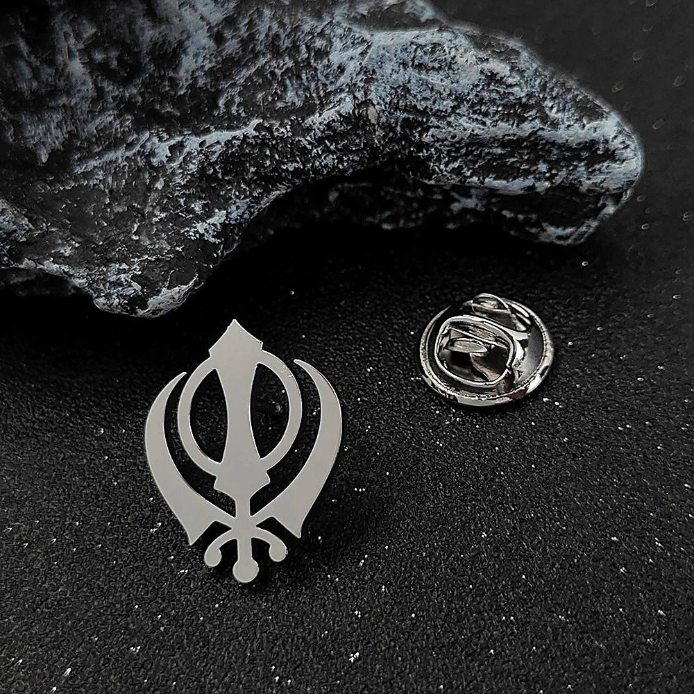 Stainless steel butterfly clasp brooch/cufflink, Sikh symbol badge for men's suit, elegant anti-exposure button for women.