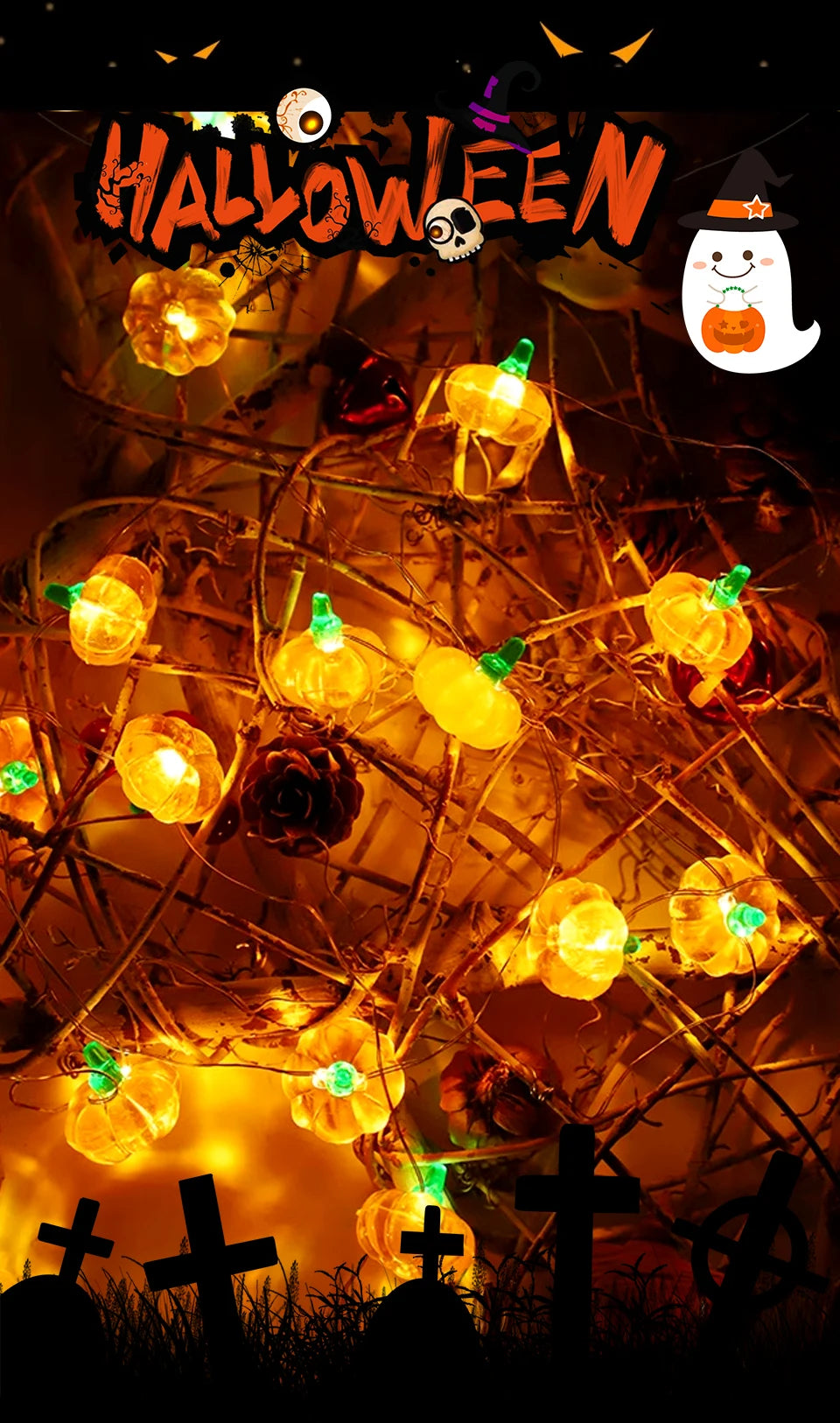 Halloween Cubic Pumpkin String Lights 1/2/3M Warm White Always Bright Event Party Decoration Creative Ambient Lights