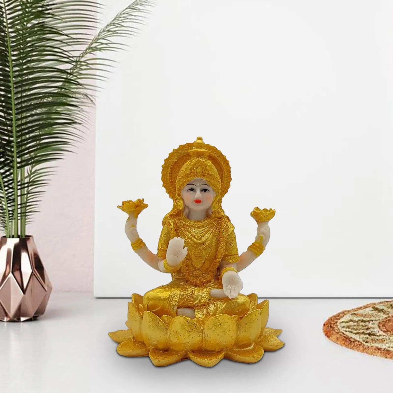 Thailand Hindu Goddess on Lotus Statue Lifelike 4inch Tall Decorative Handmade Craft Carving Figurine for Indoor Elegant
