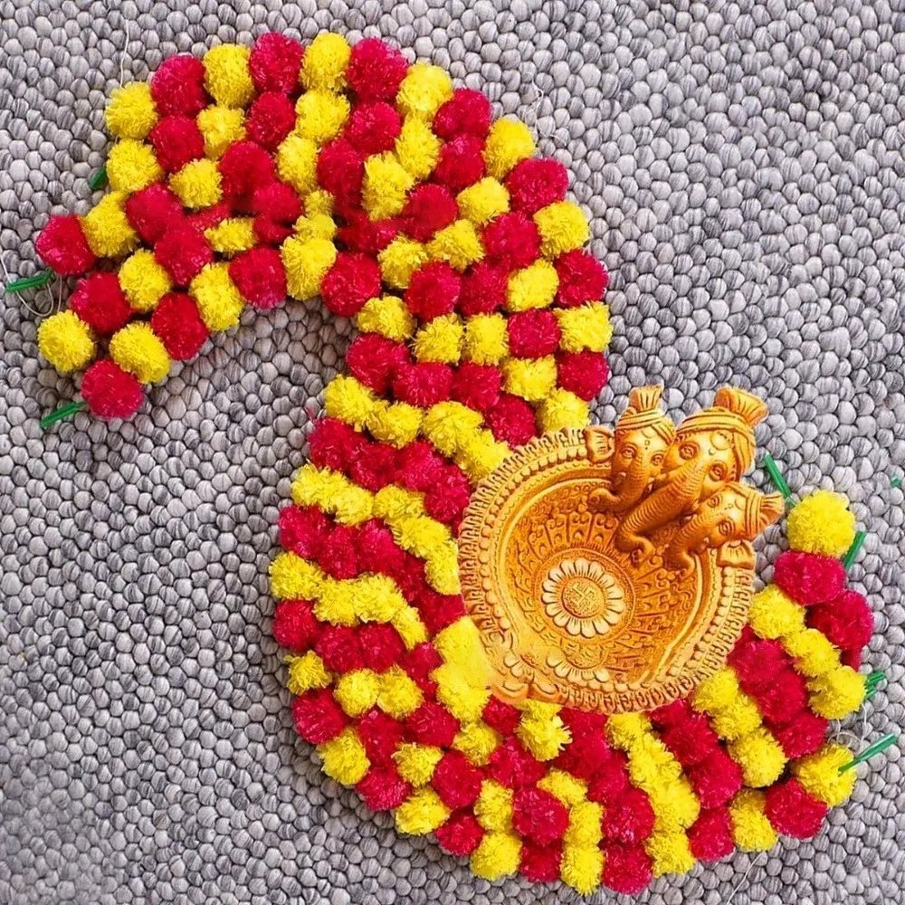 Long Strands Artificial Marigold Garland Pooja Diwali Fiesta Indian Décor Marigold Flower Garlands Reusable Events Decor