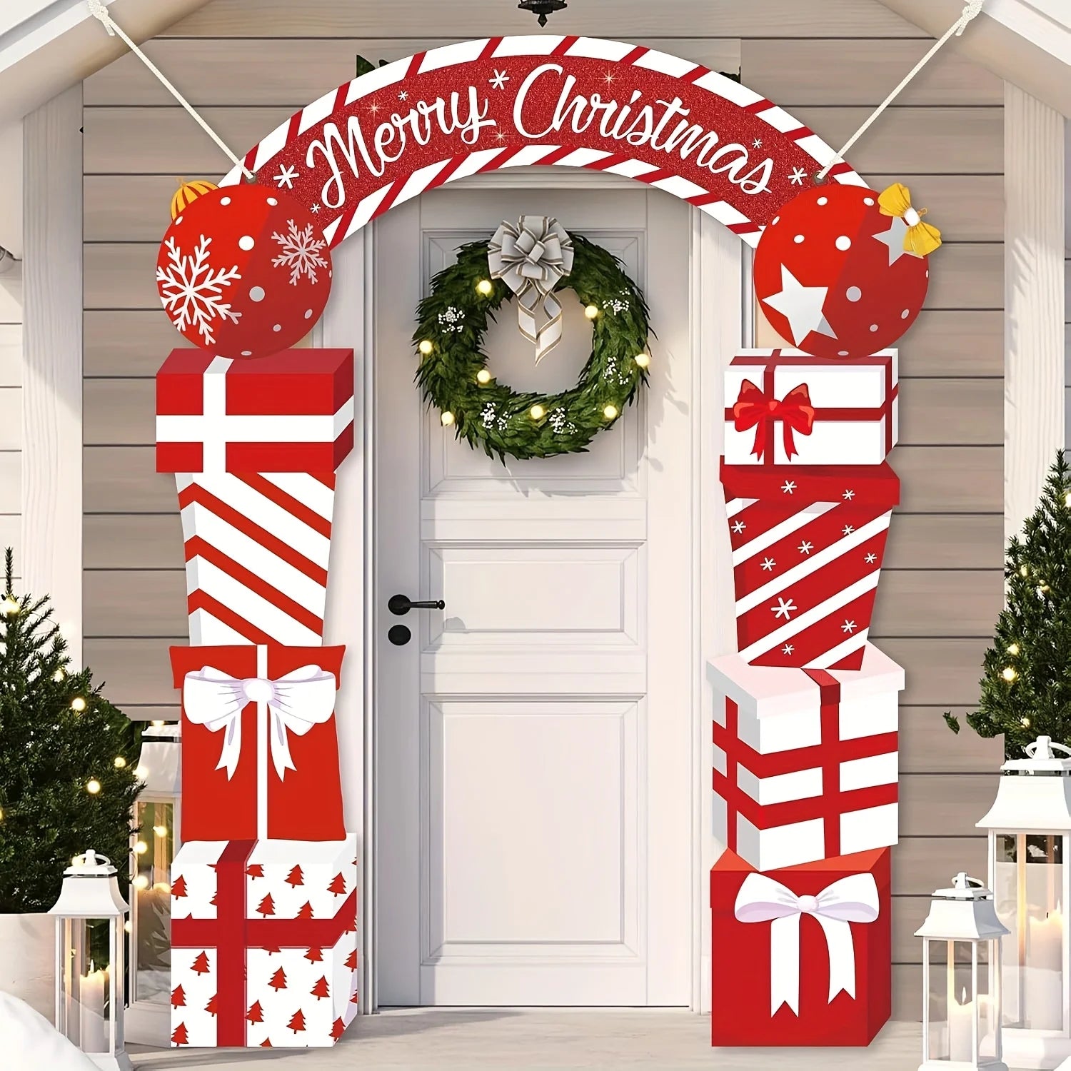 Christmas Hanging Door Banner Merry Christmas Decoration for Home festival Gift Box Xmas Door Navidad Notal Noel New Year 2026