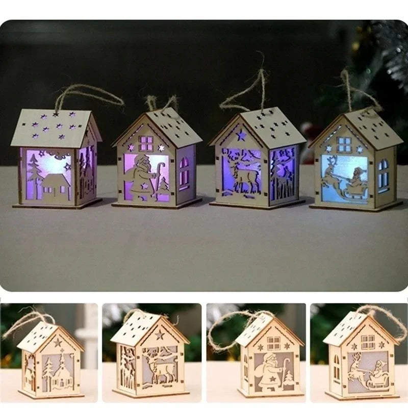 Christmas LED Light Wooden House Luminous Cabin Merry Christmas Decorations for Home DIY Xmas Tree Ornaments Kids Gifts New Year