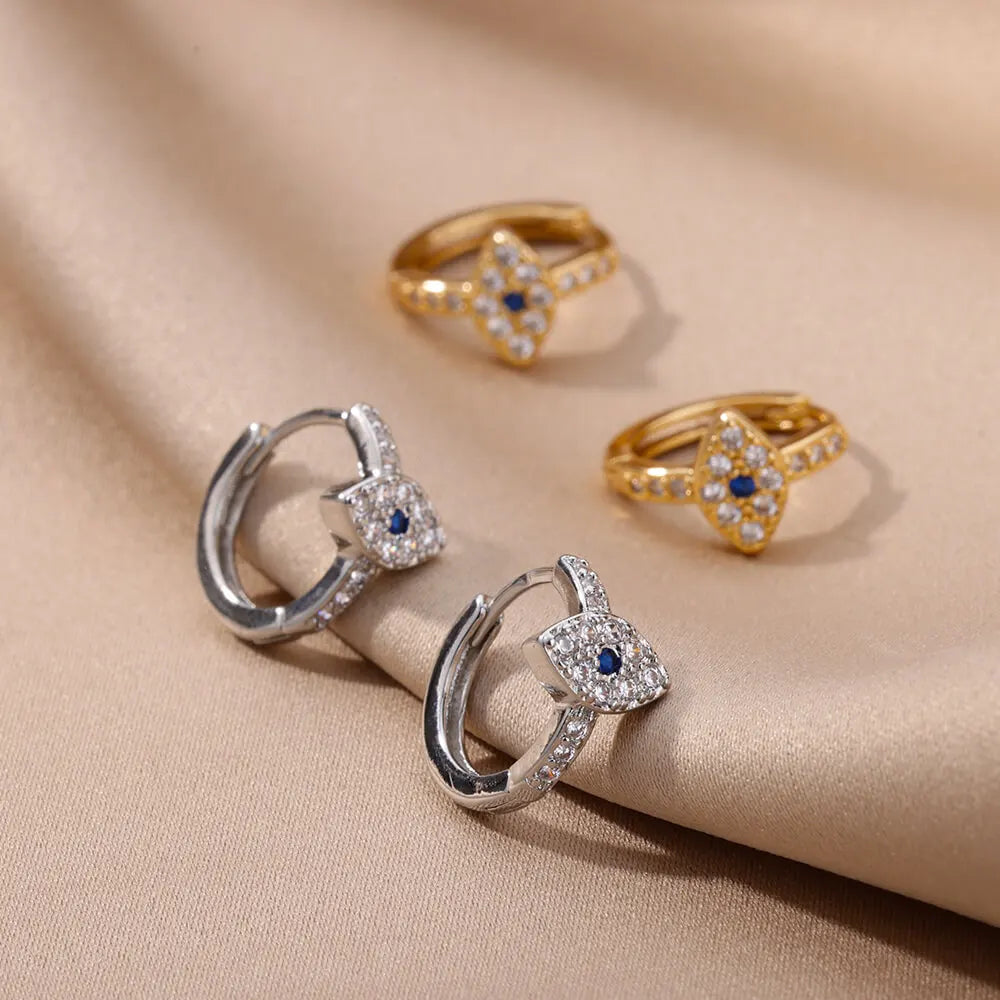 Vintage Gold Plated Evil Eye Earrings for Women Stainless Steel Hoop Earrings Luxury Aesthetic Jewelry Wedding Gift Free Shippin