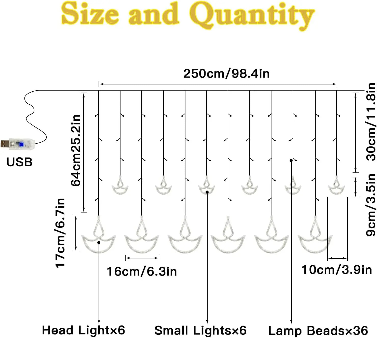 Diwali String Lights Usb Plug Diya Curtain Light Festival Lamp for Wall Window Bedroom Decor Indoor Outdoor Eid al-Fitr Muslims