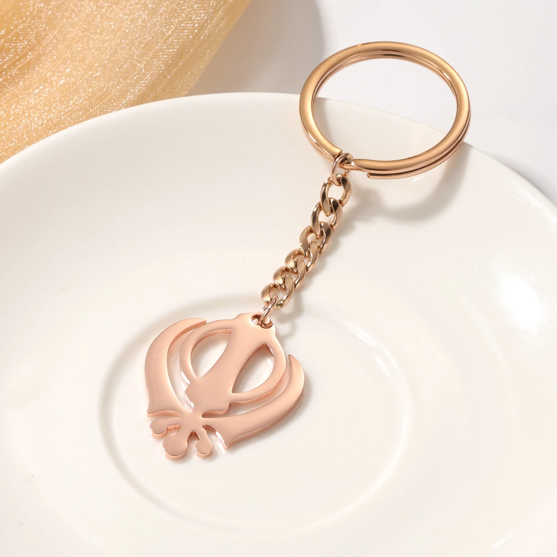 Punjabi Sikh Gold Keychain Pendant Gift 18K Stainless Steel Believer Faith Master Unique Symbol Religious Jewelry Souvenir Gift