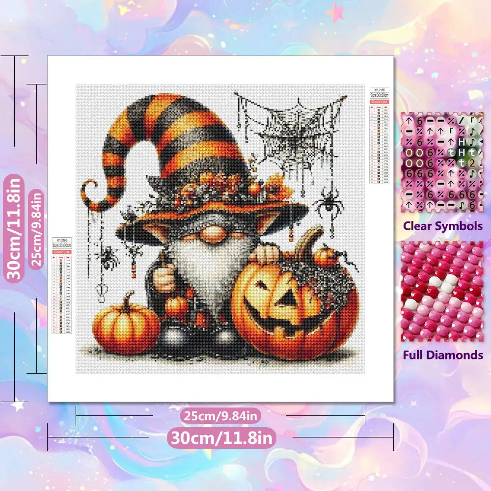 EverShine 5D Diamond Painting Gnome Pumpkin Full Drill Embroidery Dwarf DIY Mosaic Cartoon Portrait Halloween Decorations Gift