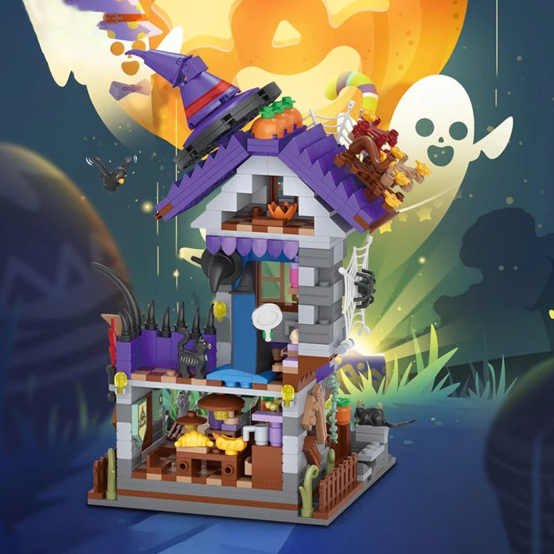 Halloween Toys Building Blocks Assembly Pumpkin House Ghost House Witch Science Monster Friend Party Decor Model Kids Gifts
