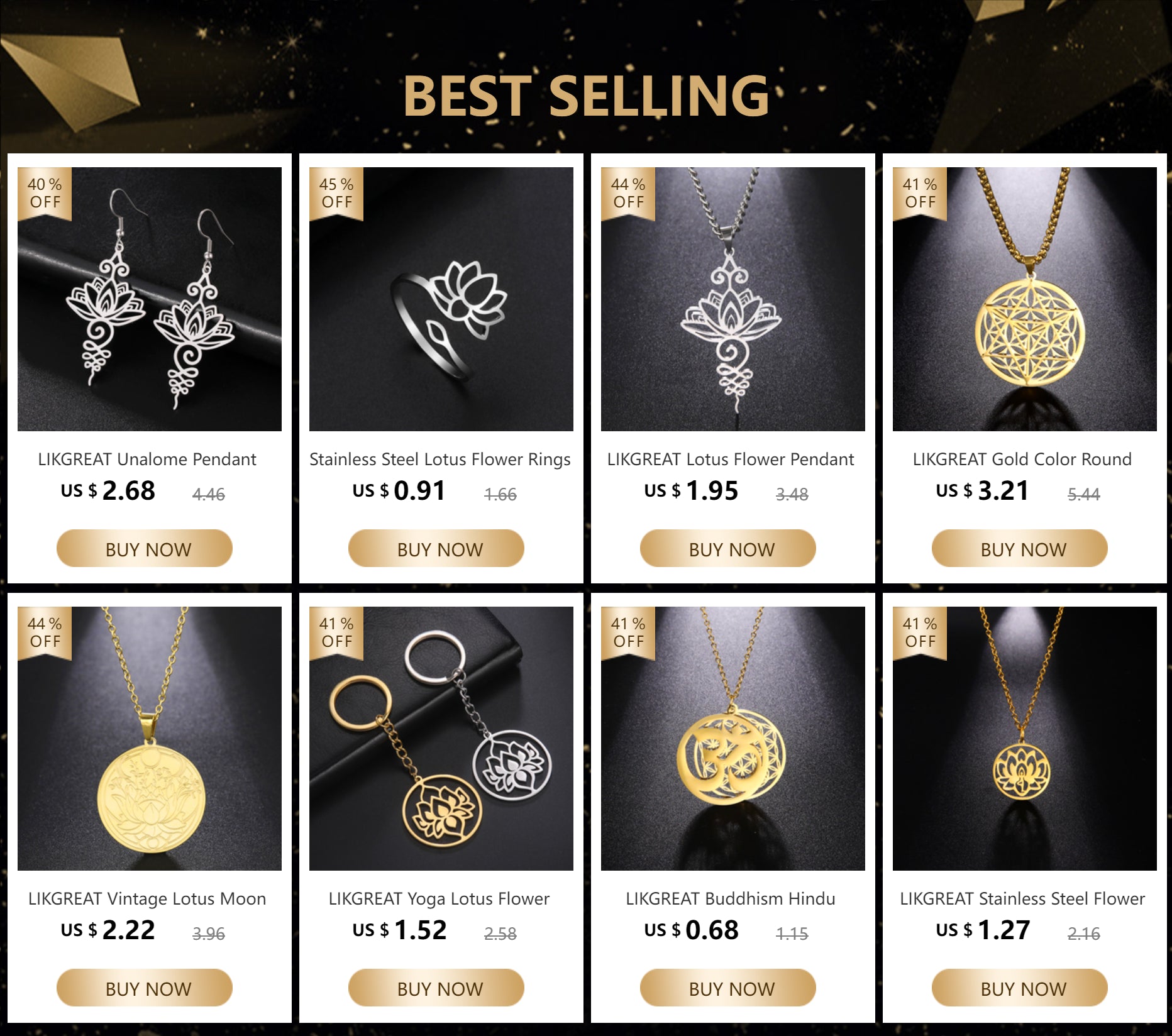 LIKGREAT Hindu Buddhism Meditation Necklace Stainless Steel Yoga Lotus Flower Necklaces Amulet Jewelry Gift