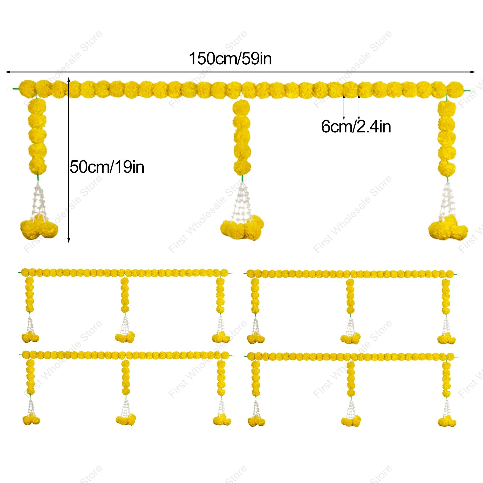 2-10pcs Marigold Flower Garland For Decoration Artificial Flower Garland Pooja, Diwali,Mexican Party ,Day of The Dead Decor