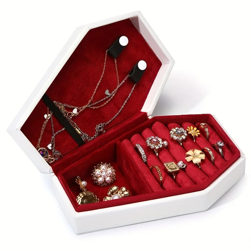 1/2pcs Gothic Coffin-Shaped Jewelry Box PU Leather Multi-Compartment Organizer for Rings Necklaces Earring Halloween Gift Case