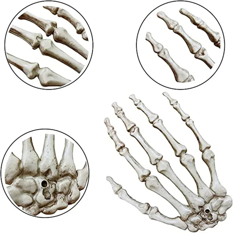 1-6Pair Halloween Skeleton Hand Scary Realistic Hand Bone Skull Decors Party Haunted House Halloween Terror Decoration Props