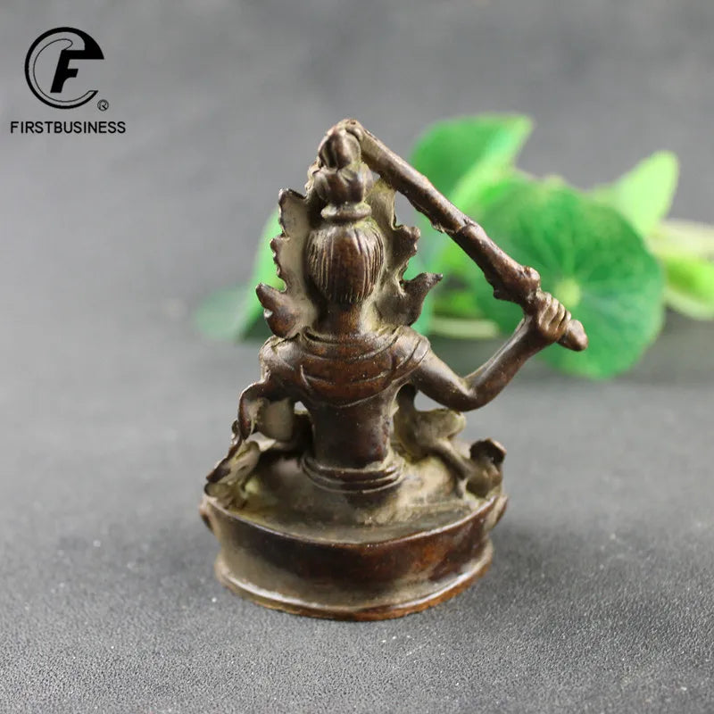 Antique Copper Tibetan Buddhism Holding Sword Manjushri Bodhisattva Buddha Statue China Crafts Collection Home Desktop Ornaments